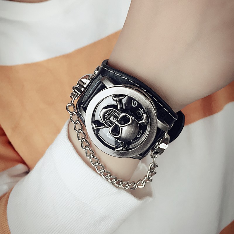 Men Accessories For Wrist - 남성용 가죽 스테인레스 스틸 체인 플랩