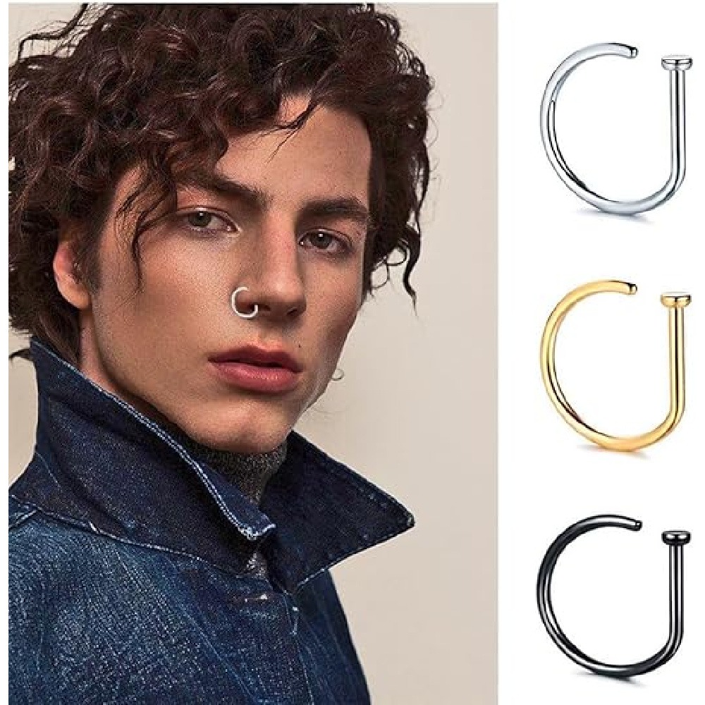 Men Accessories Combo - 4개입 무피어싱 D형 코링, 가짜 코커프,
