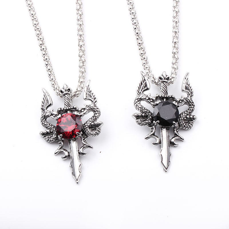 더블 드래곤 블랙 젬 크로스 목걸이 펑크 맞춤형 펜던트 - Men Accessories Pendant 리뷰 및 가격
