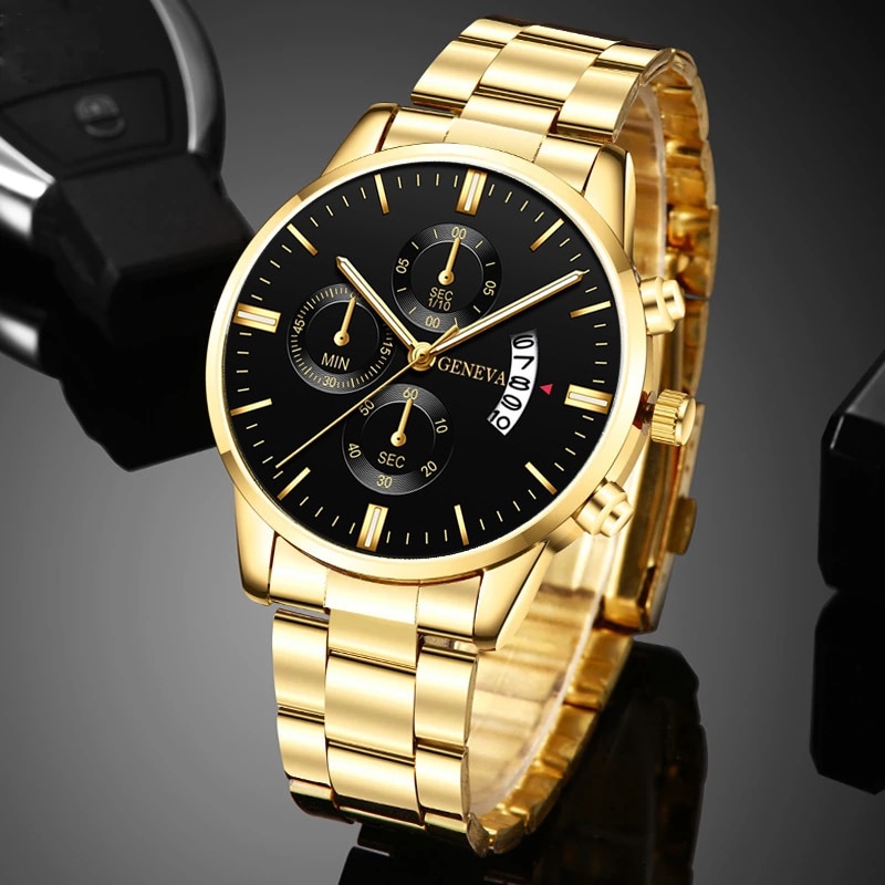 남성용 골드 스테인레스 스틸 시계, 럭셔리 캘린더 쿼츠 - Men Accessories For Wrist 리뷰 및 가격