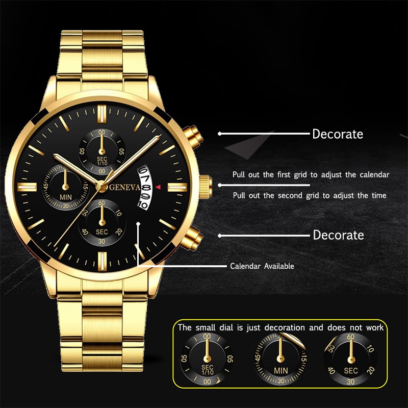 남성용 골드 스테인레스 스틸 시계, 럭셔리 캘린더 쿼츠 - Men Accessories For Wrist 리뷰 및 가격
