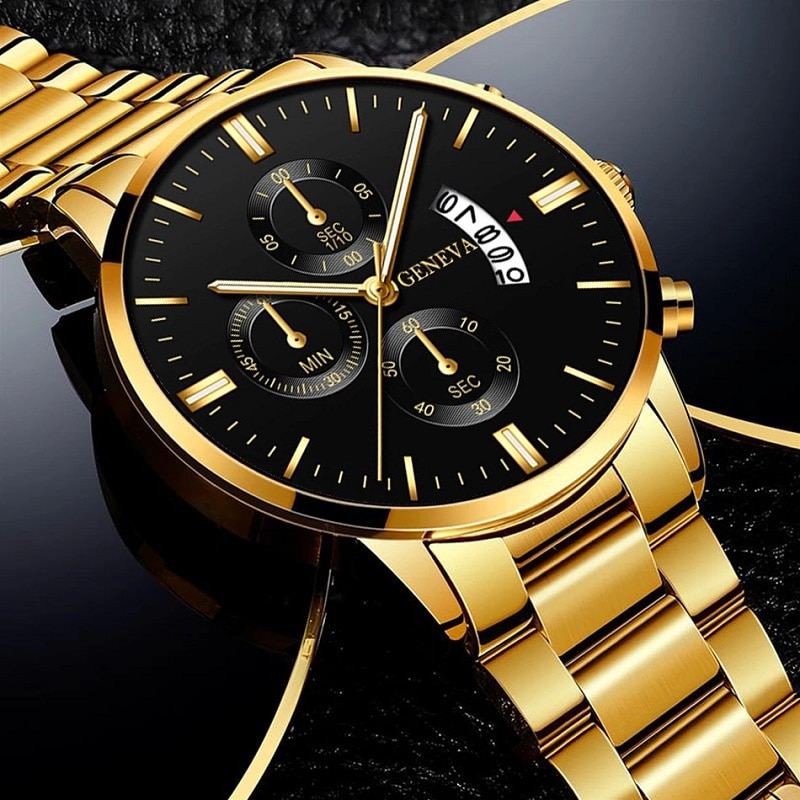 남성용 골드 스테인레스 스틸 시계, 럭셔리 캘린더 쿼츠 - Men Accessories For Wrist 리뷰 및 가격